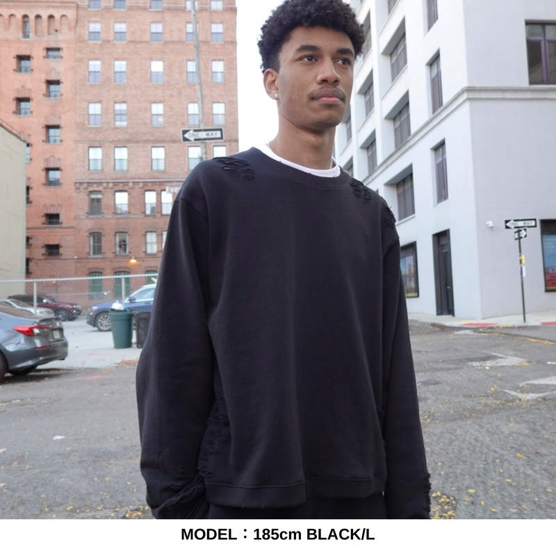 COMPACT FIT DAMAGED SHORT ショート丈 CREW SWEAT/裏パイル FRENCH TERRY 11.0oz