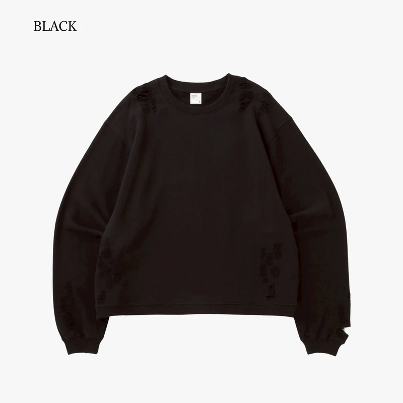COMPACT FIT DAMAGED SHORT ショート丈 CREW SWEAT/裏パイル FRENCH TERRY 11.0oz
