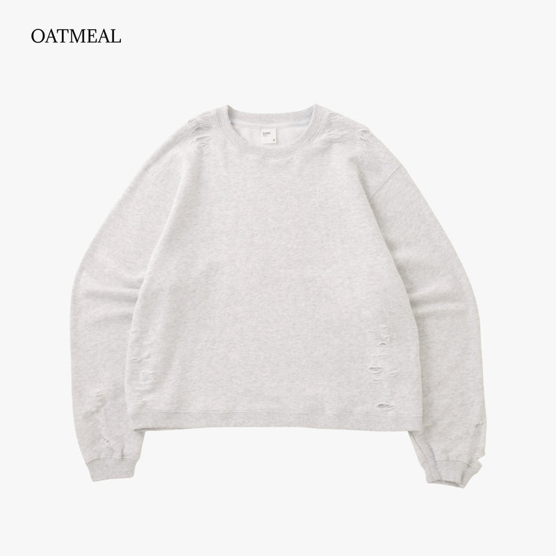 COMPACT FIT DAMAGED SHORT ショート丈 CREW SWEAT/裏パイル FRENCH TERRY 11.0oz